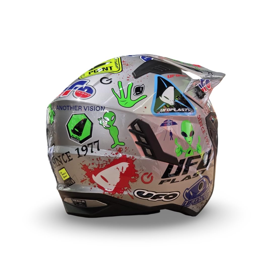 Casco Moto Trial UFO serathan Logos Gris Plata Grafic Talla L