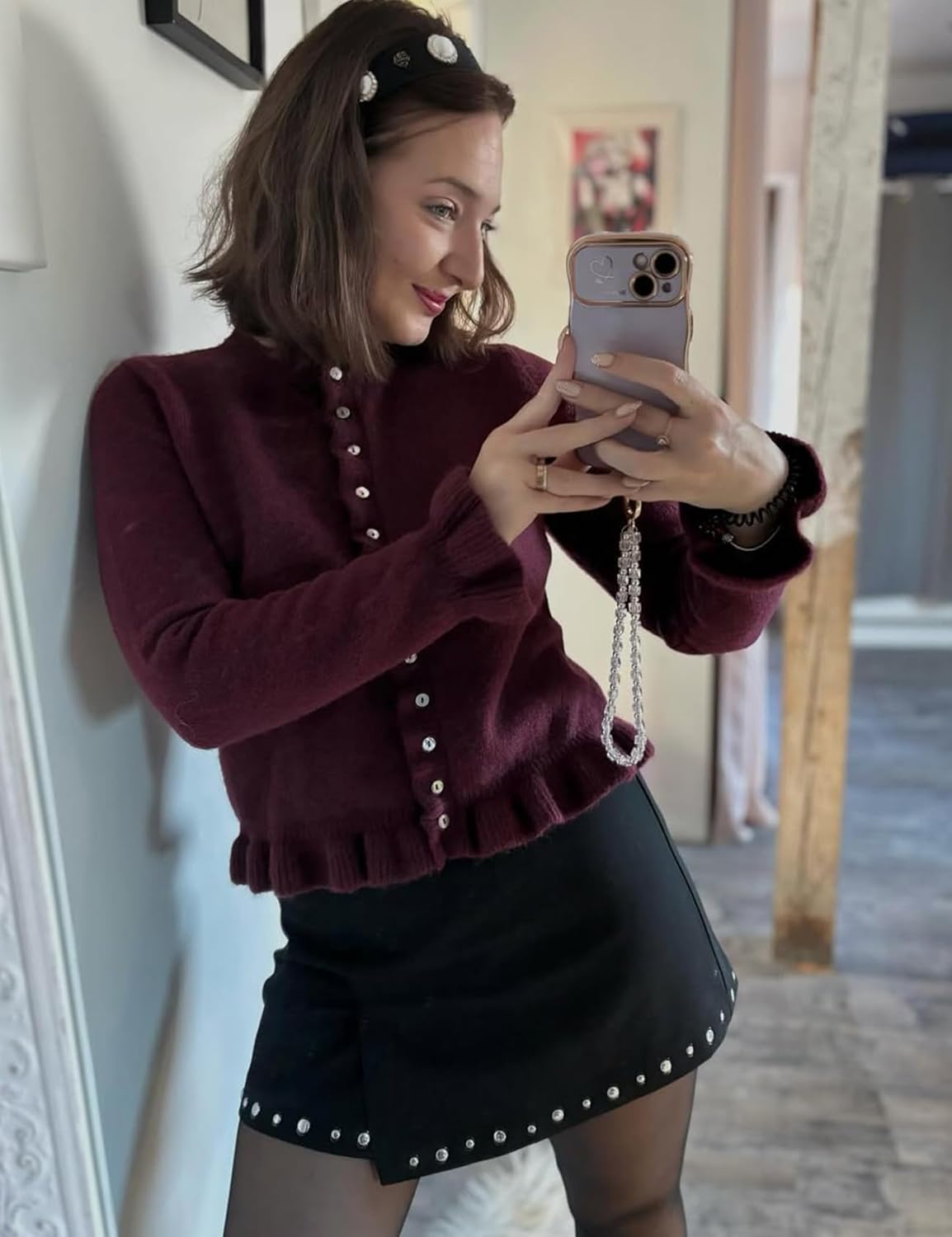 Wyeysyt Womens Cropped Cardigan Sweaters Ruffle Crewneck Button Down Cardigans 2026 - Image 3