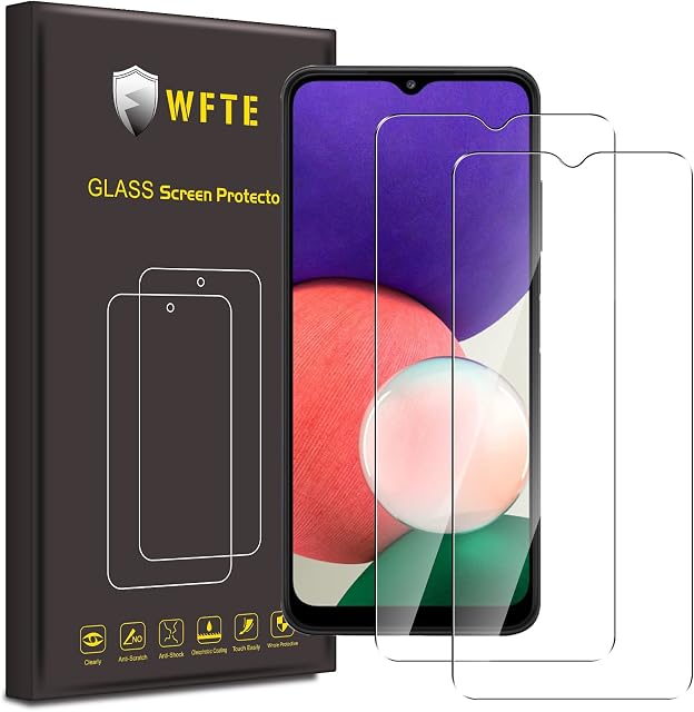 WFTE [2-Pack Screen Protector for Samsung Galaxy A22 5G,Anti-Scratch,High Transparency,Anti-fingerprint,Bubble-Free,Dust-Free Premium Screen Protector Tempered Glass For Samsung Galaxy A22 5G