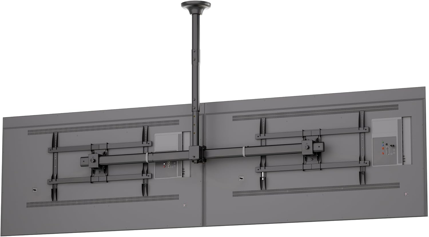 Mount-It! Dual TV Ceiling Mount, Side-by-Side Menu Board, Fits 34–60" Screens up to 88 lbs Each, VESA 600x400, Full Motion 360° Swivel, Short Pole 18–35" Drop, Safety-Tested Steel, Black