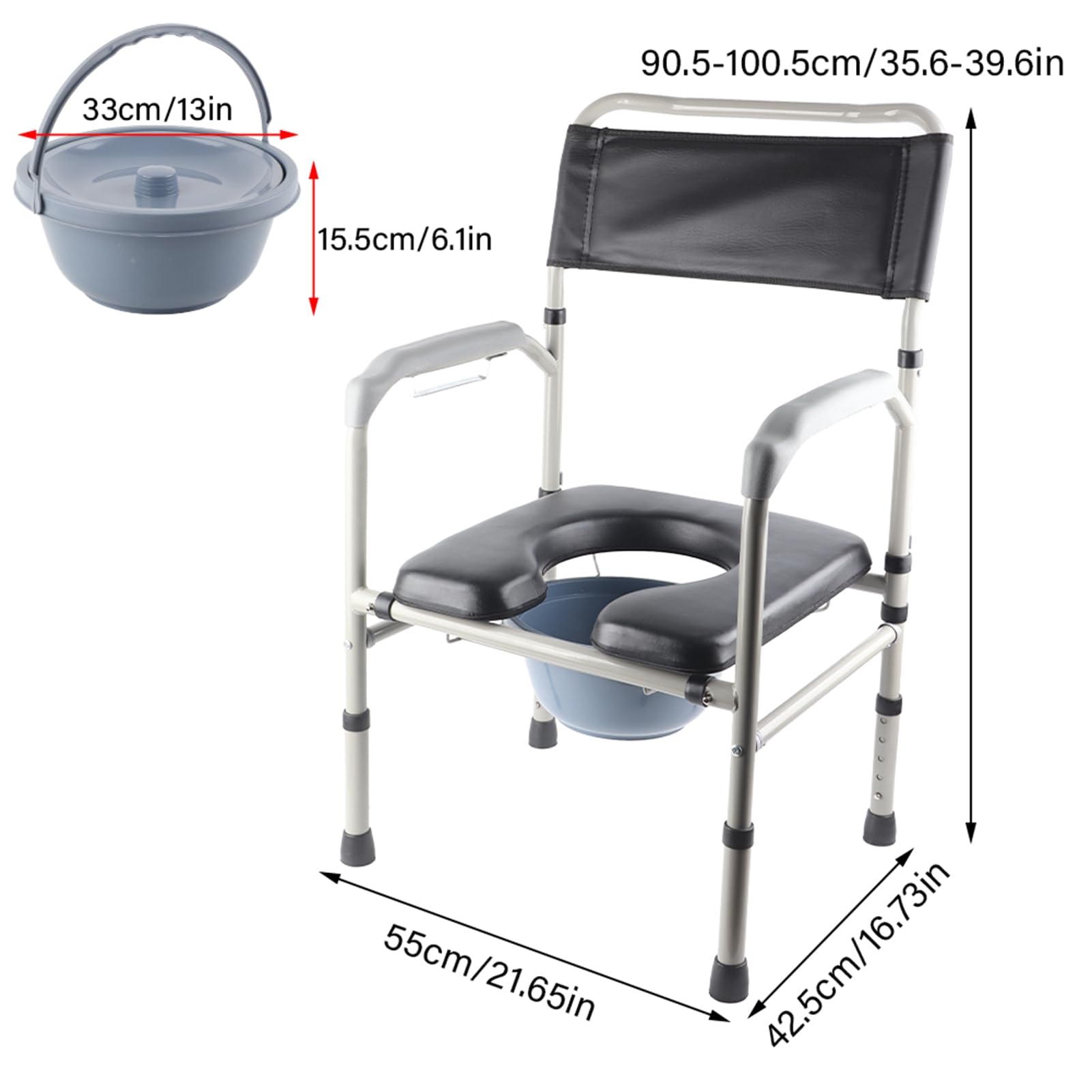 Garosa Sedia da Toilette per Adulti, Design Leggero in Lega di Alluminio con Vaso Rimovibile, Altezza Regolabile per Uso Sul Comodino e in Bagno