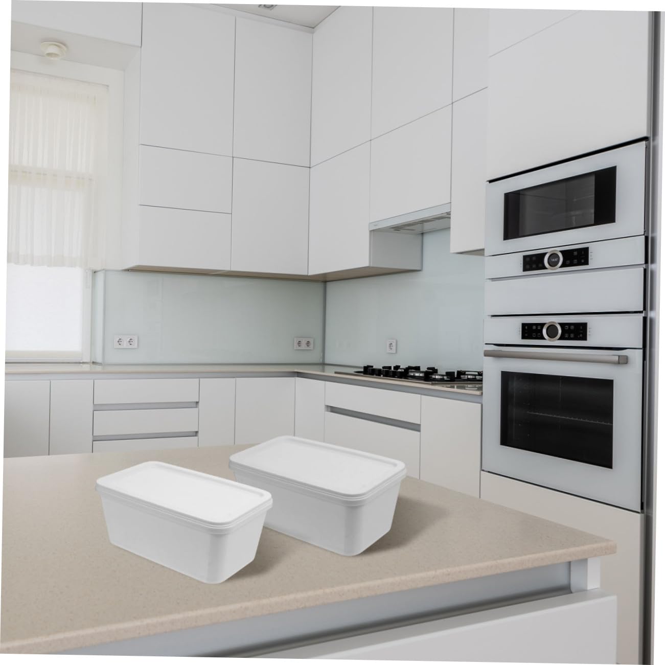 Ciieeo Contenitori Ermetici Chiusura Sicura 3 Litri per Gelato Set 2 Pezzi in Plastico Bianco Adatti per Congelatore per Conservazione Dessert e Uso Domestico