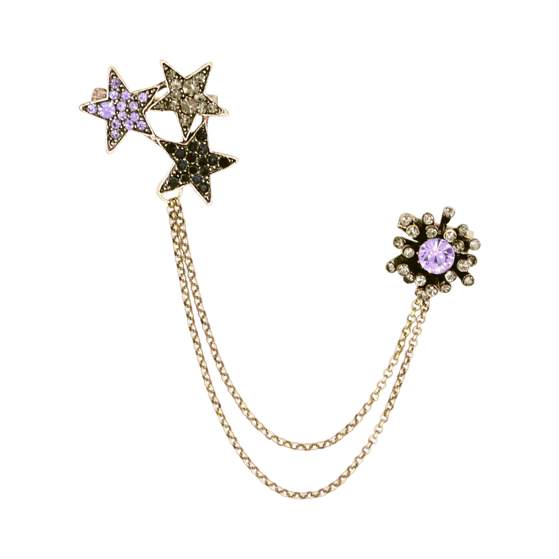 Crystal Geometry Flower Crown Gold Lapel Pin for Men Collar Pins Rhinestone With Hanging Chain Brooch for Men Suit Fashion Suit Accessories for Men Women