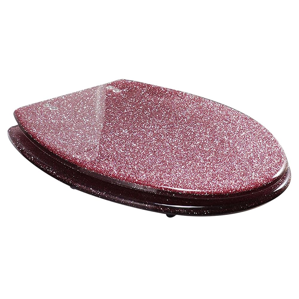 Round Sparkly Pink Resin Toilet seat, Quiet Slow Close Bathroom Cover, Stainless Steel Hinge, Quick Release Easy Clean, Slow, seat, Toilet, Round, Pink, Sparkly, Quiet, Resin
