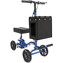 Lightweight Knee Scooter Crutch Alternative, Foldable & Adjustable Knee Scooter for Adults for Foot Surgery, Steerable Knee Walker with Detachable Storage Basket, Includes DIY Stickers-Blue