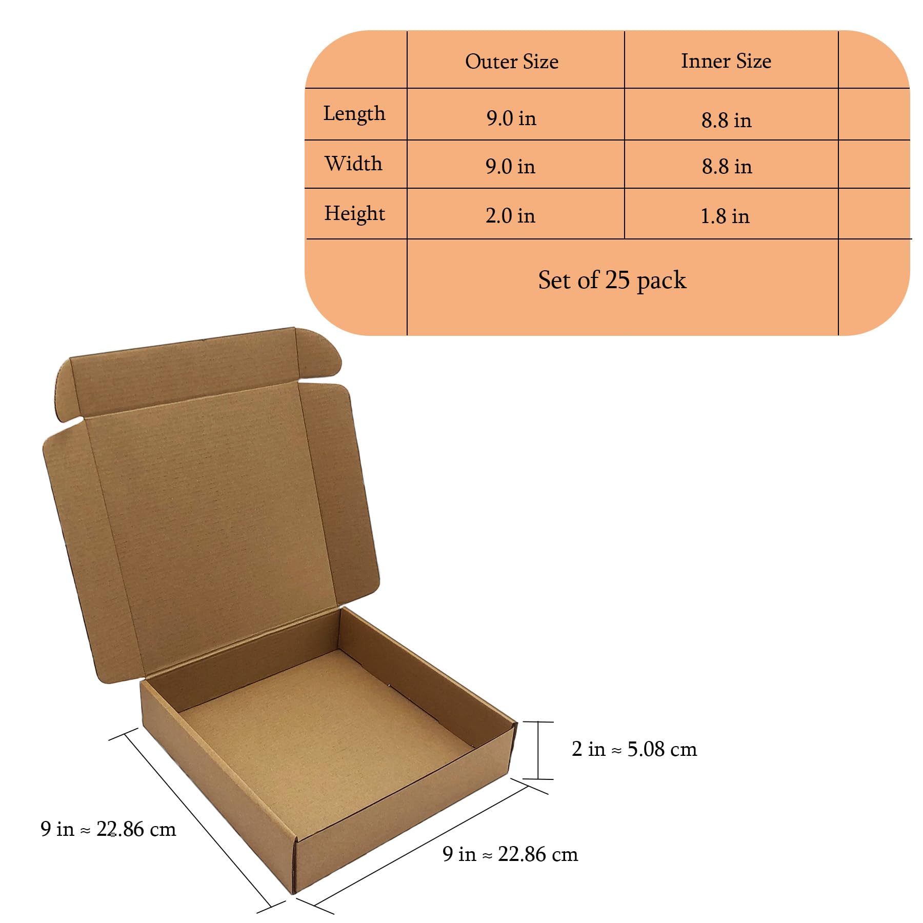 Juego de 25 cajas de envío de 9 x 9 x 2 pulgadas, caja de cartón corrugado marrón para embalaje, mudanza y almacenamiento de pequeñas empresas, embalaje de comercio electrónico (9 x 9 x 2 pulgadas)