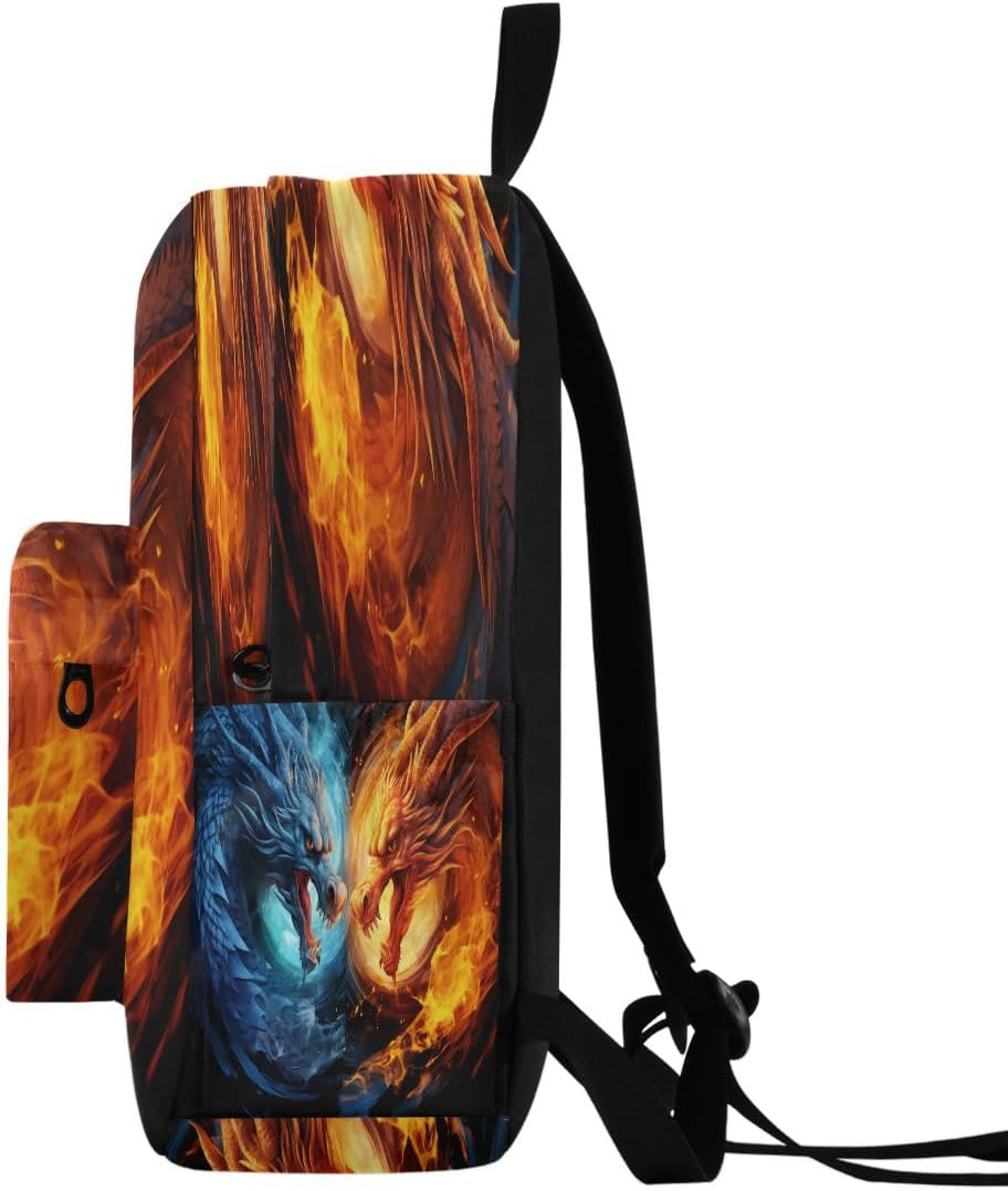 Blue Red Fire Dragons3 Backpack, Travel Rucksack Lightweight School Bookbag Daypack for Adults Teen Students Boys Girls