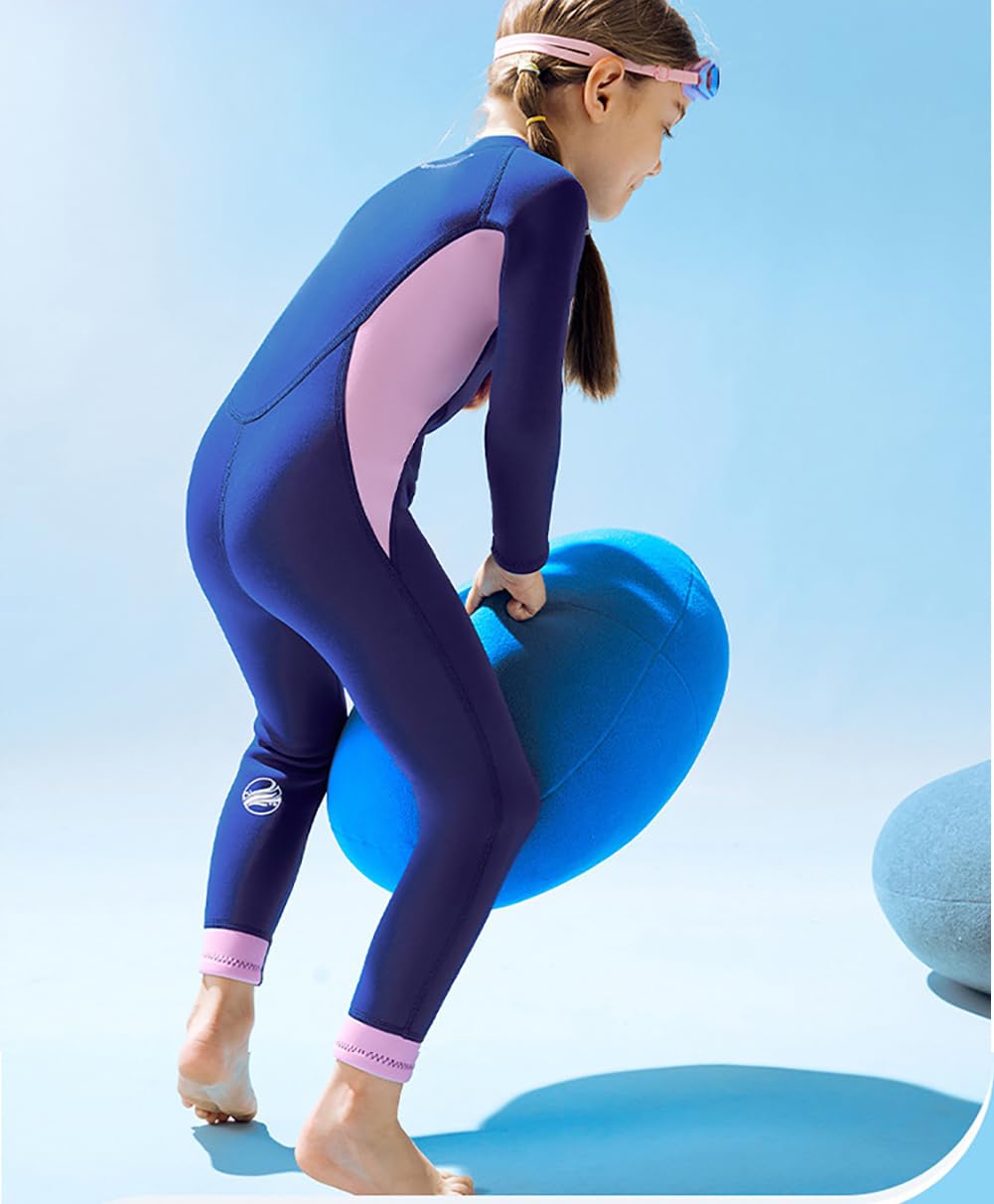 Traje de Neopreno para Niñas, Trajes de Neopreno de 2,5mm para Niños, Cremallera Frontal y Mangas Largas para el Calor en Agua Fría al Nadar, Bucear, Surfear y Hacer Snorkel