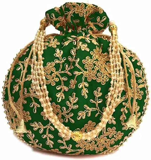 Atheena Aris Silk Embroidered Potli Bag for Women & Girls | Potli Bag | Potlis & Wristlets | Return Gifts for Women Green-image-14