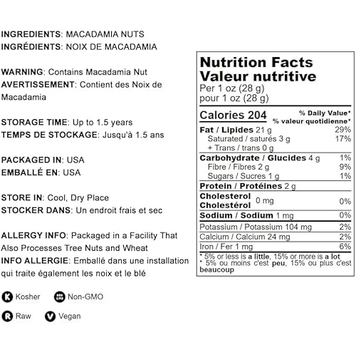 Whole Macadamia Nuts, 8 Ounces – Non-Gmo Verified, Raw, Unsalted, Unroasted, Keto Friendly, Kosher, Vegan, Bulk, Great As Snack And For Baking, Good Source Of Manganese, Thiamin, And Copper #TOP3