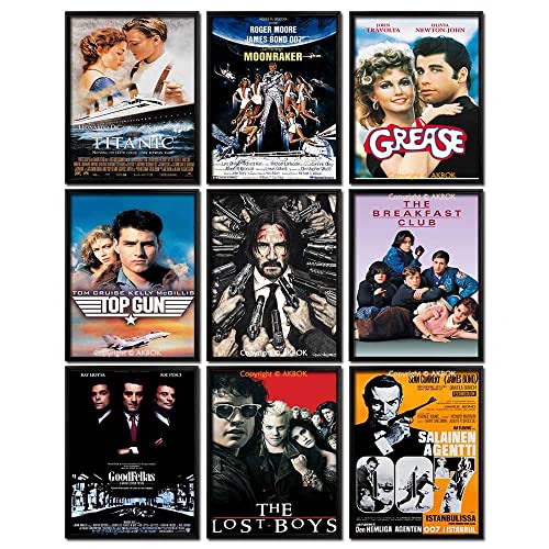 Akbok 9 Pieces Vintage Movie Posters Retro Classic Movie Posters 80S 90S Film Art Prints For Theater Dorm Room Man Cave Decor 8×12 Inches Unframed thumb #1