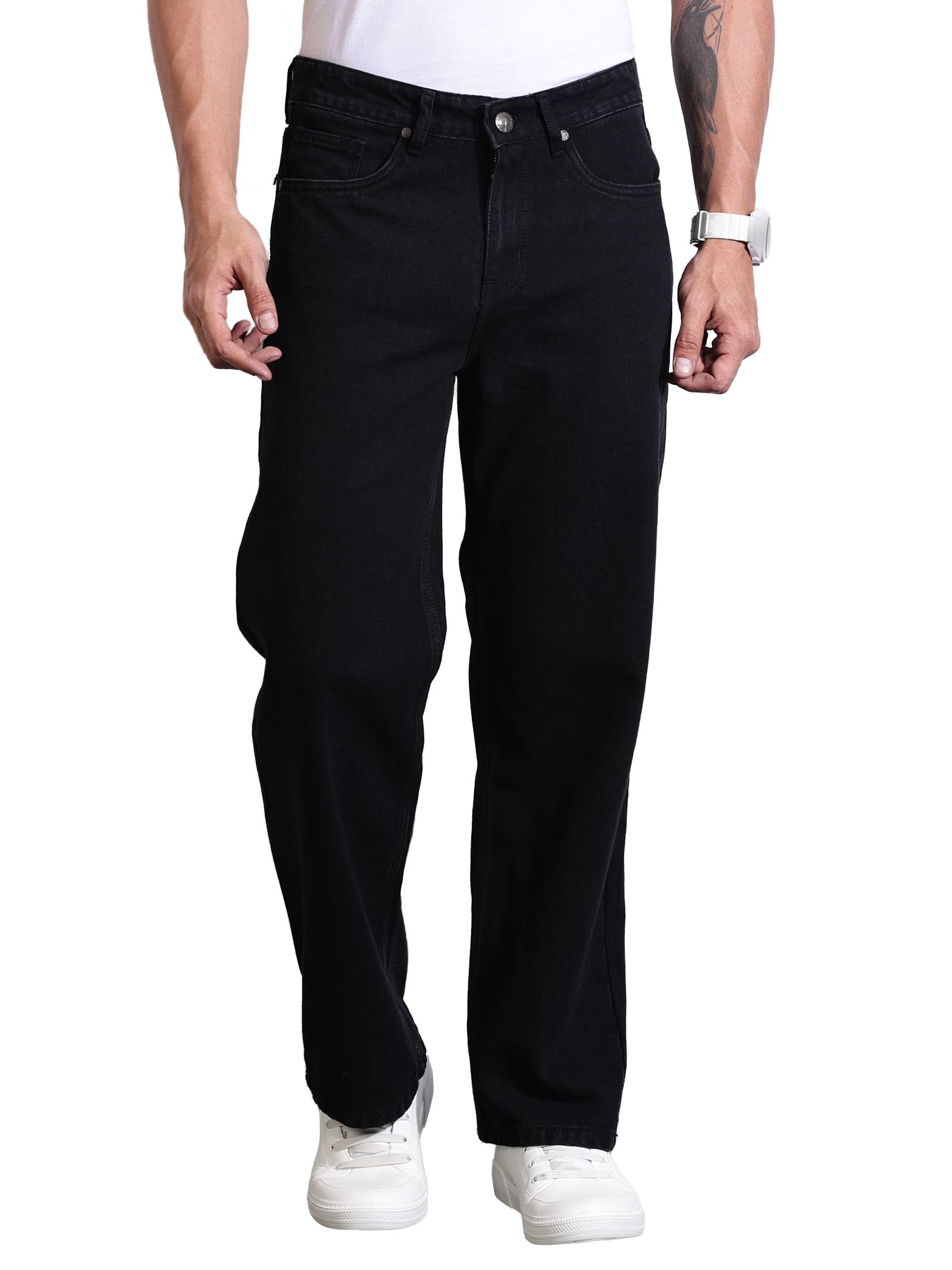 Men's Relaxed Fit Mid Rise Comfort Clean Look Light Fade Cotton Baggy Jeans