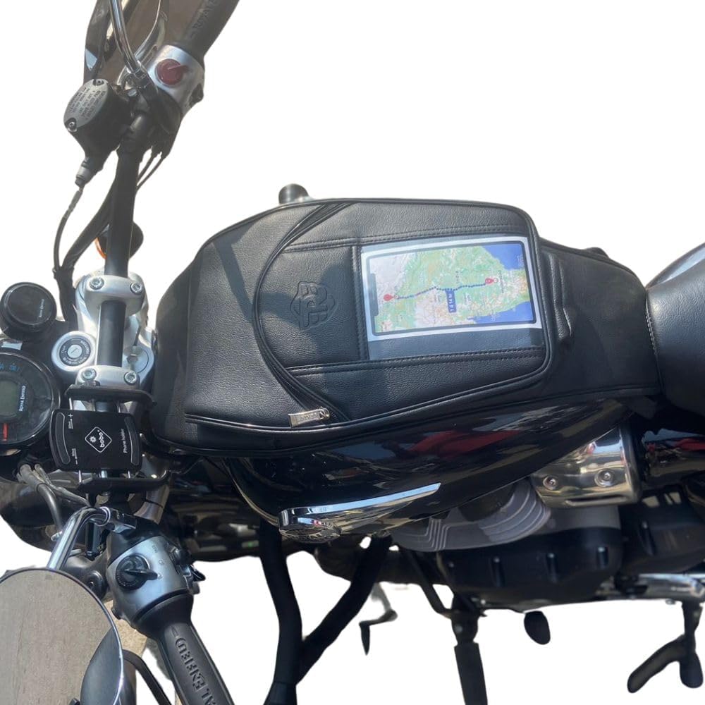 UNIWARE® RE Super Meteor 650 | Leather Scratch Proof Tank Cover/Tank Bag - Mobile Touch Pocket and Map View Tank Cover (Black)-image-45