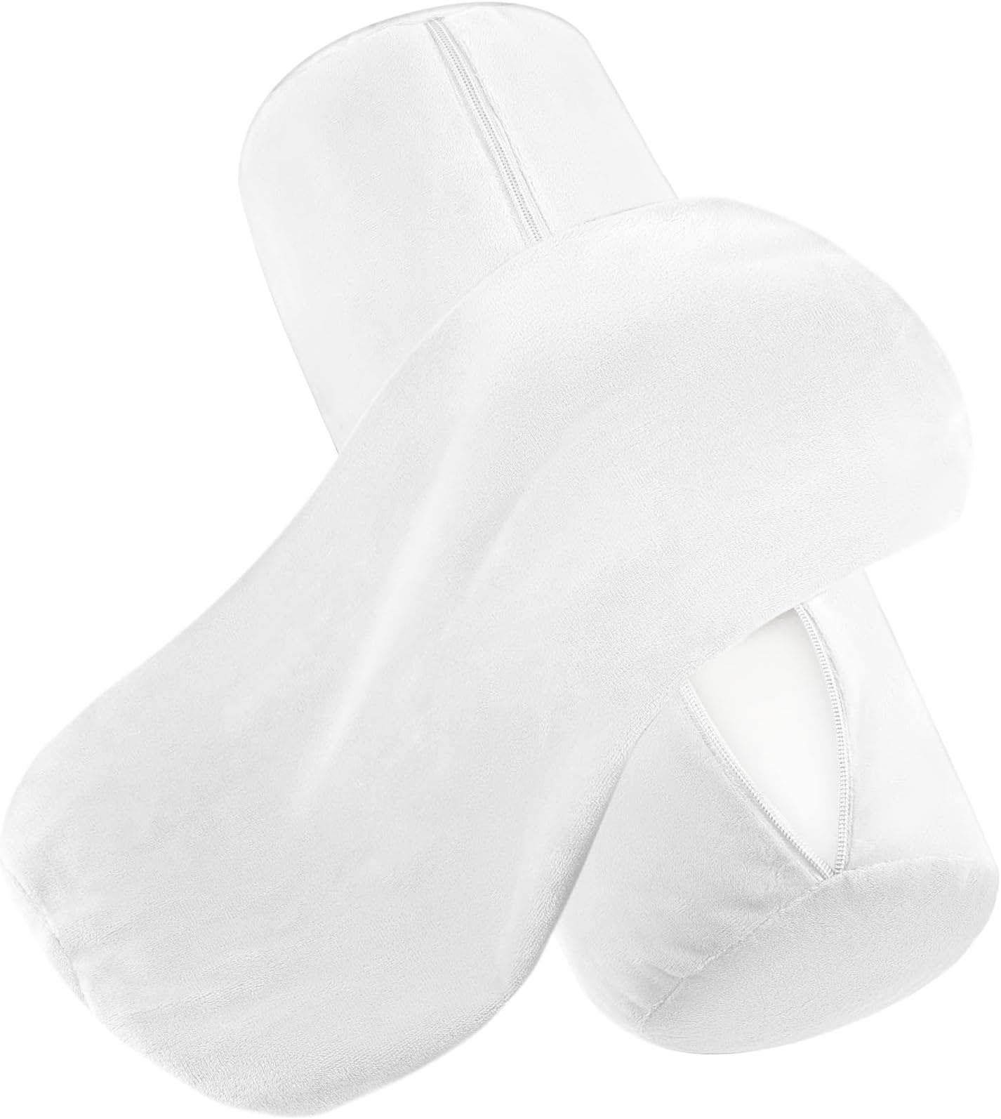 Prasacco 2 Pcs Neck Roll Pillow Cover with Zipper, Round Neck Pillow Case Soft Neck Roll Pillow Cover Pillowcases Round Cervical Pillow Case for Cylindrical Pillow Cushion (White, 16 x 6 Inch)