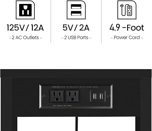 Miniatura 8 de TUTOTAK Mesa auxiliar en forma de C con estación de carga, juego de 2, mesa auxiliar con 2 puertos USB y tomas, mesa de sofá para espacios pequeños,