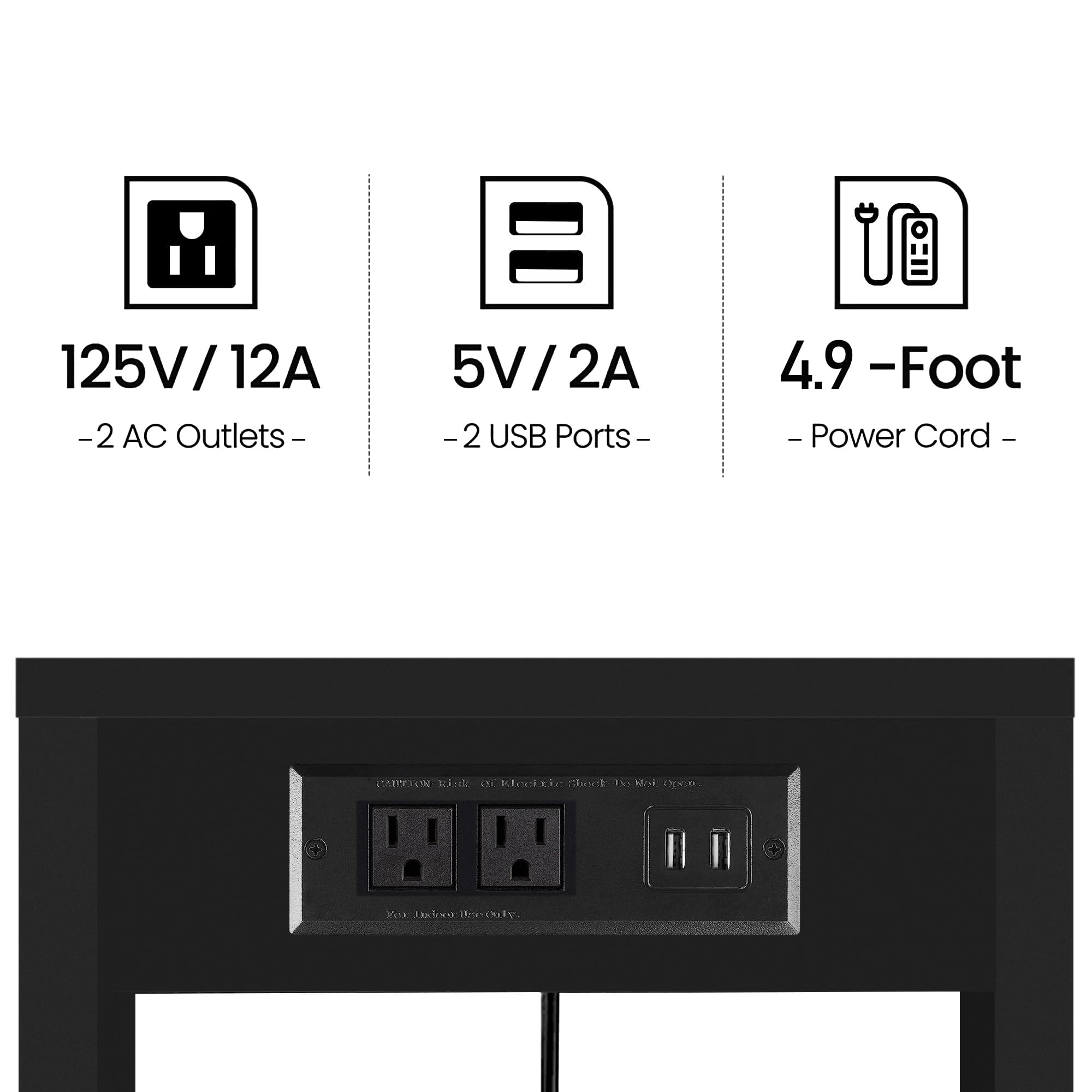 TUTOTAK C Shaped End Table with Charging Station, Set of 2, Side Table with 2 USB Ports and Outlets, Snack Table for Couch and Bed, Small Sofa Table for Small Spaces, Living Room, Bedroom TB01BK0432