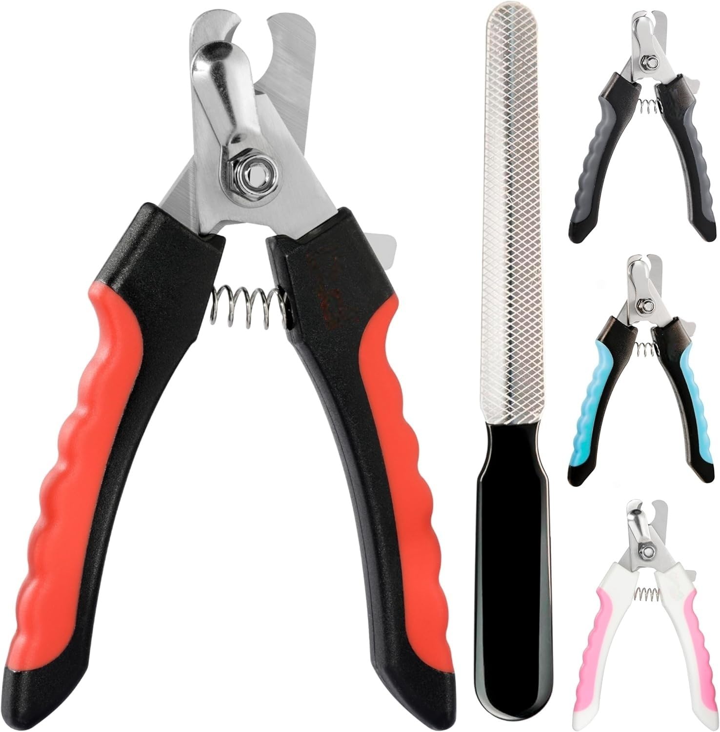 Dudi Pet Cortauñas y Lima para Perro y Gato - Corta Uñas para Cachorros y Gatos con Tope de Seguridad - Cortauñas para Todas Las Razas de Perritos y Gatitos - Grande - Negro/Rojo
