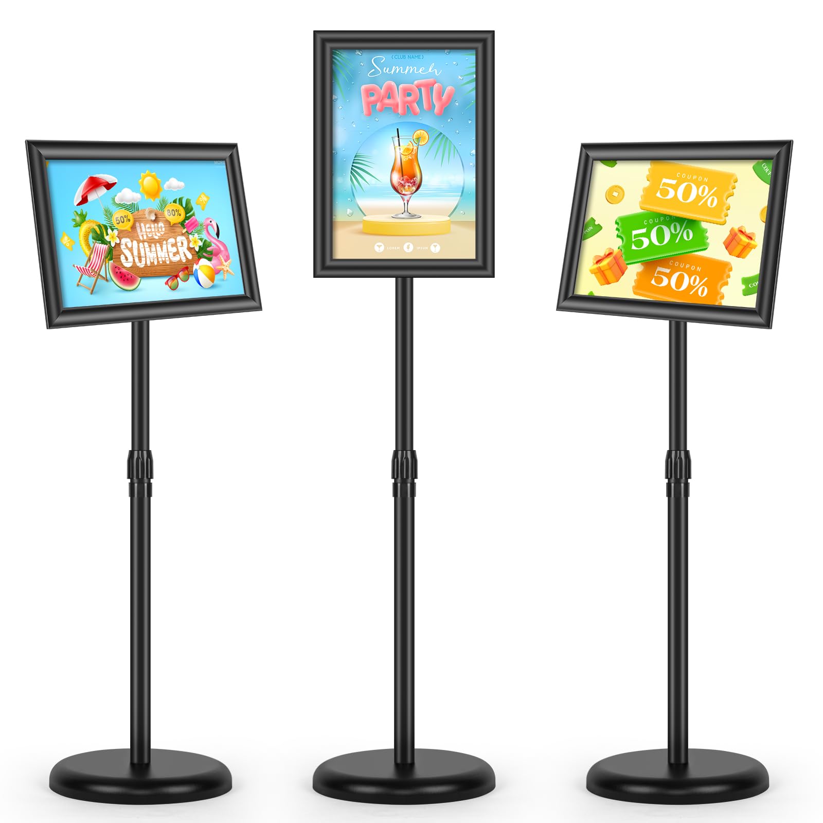 Nordswal 3Pack Sign Holder Display Stand, 8.5x11 inch Adjustable Heavy Duty Base Floor Standing Poster Stand Aluminum Snap Open Frame Horizontal/