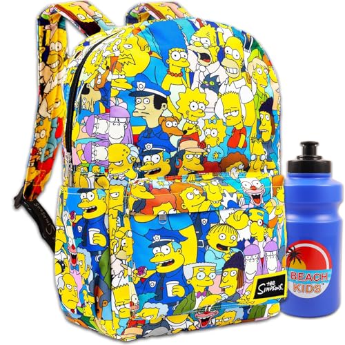 The Simpsons Ensemble sac à dos pour enfants – Ensemble sac à dos d'école Simpsons de 43,2 cm avec poche avant et bouteille d'eau | Sac à dos The...