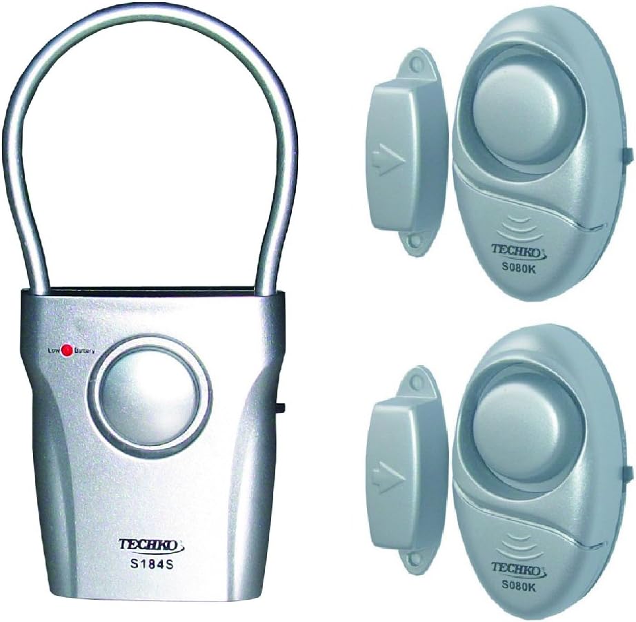Techko S028 (2 pcs) Mighty Mini Alarms & (1 pc) Ultra Slim Door Guard Alarm - (3 Pack)