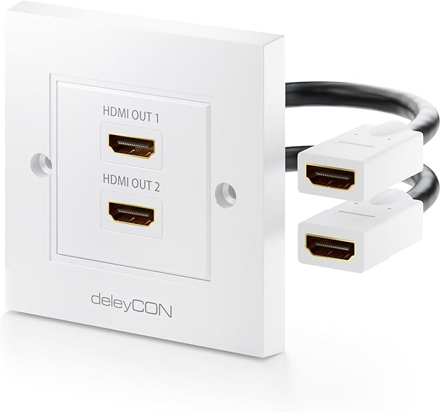 deleyCON HDMI Wall Box 2x HDMI Port Flush-Mounted Installation 3D FULL HD HDTV 4K 2160p - White