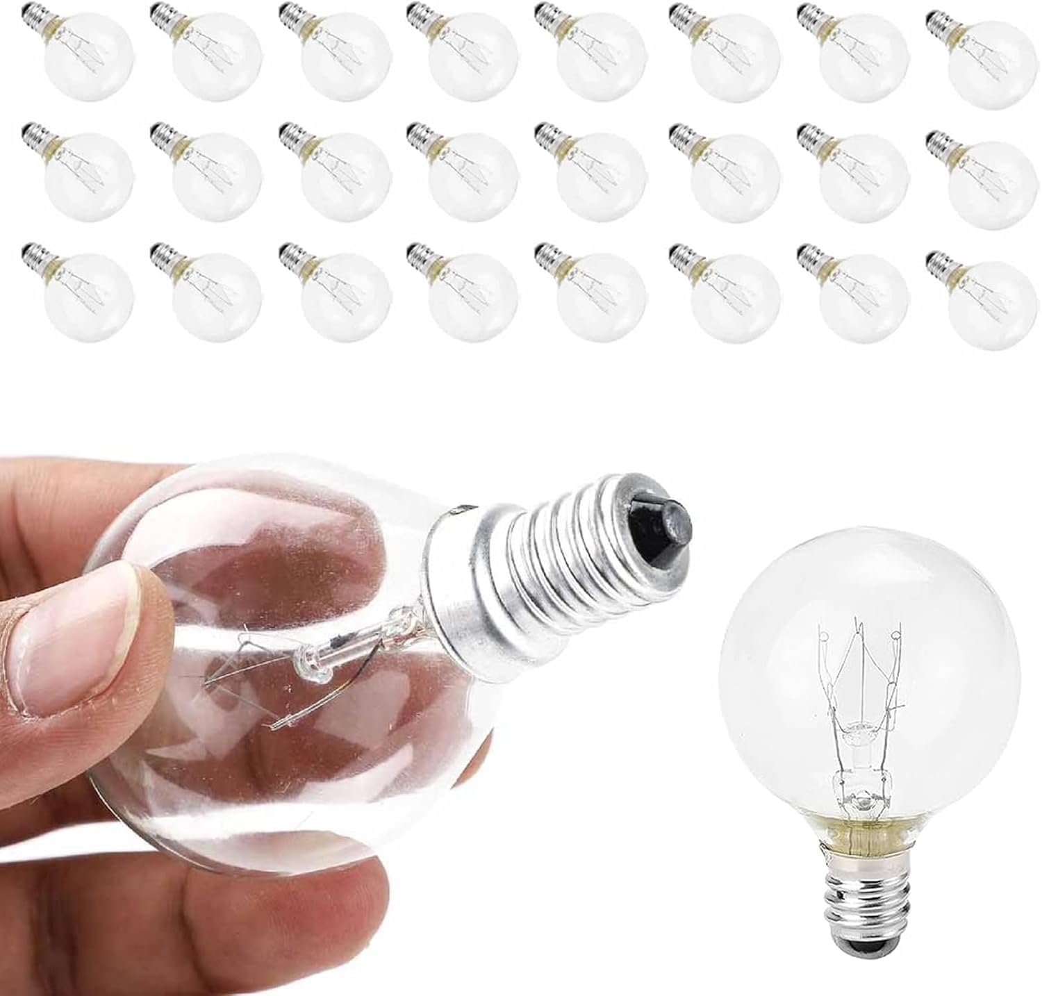 M.J COMFY-LIFE 25PCS Light Bulb G40 Round Bulb 7W E12 Outdoor String Lights Replacement Bulb Clear Glass Non-Dimmable Lamps for Indoor Outdoor Garden Pergola Patio Cafe Christmas Party Decor