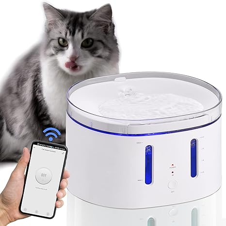 Automatic Cat Water Dispenser, 2.5L/84Oz Auto Dog Pet Water Fountain with  Smart App Control, Filter, LED Light and Intelligent Pump, Provide Fresh ...