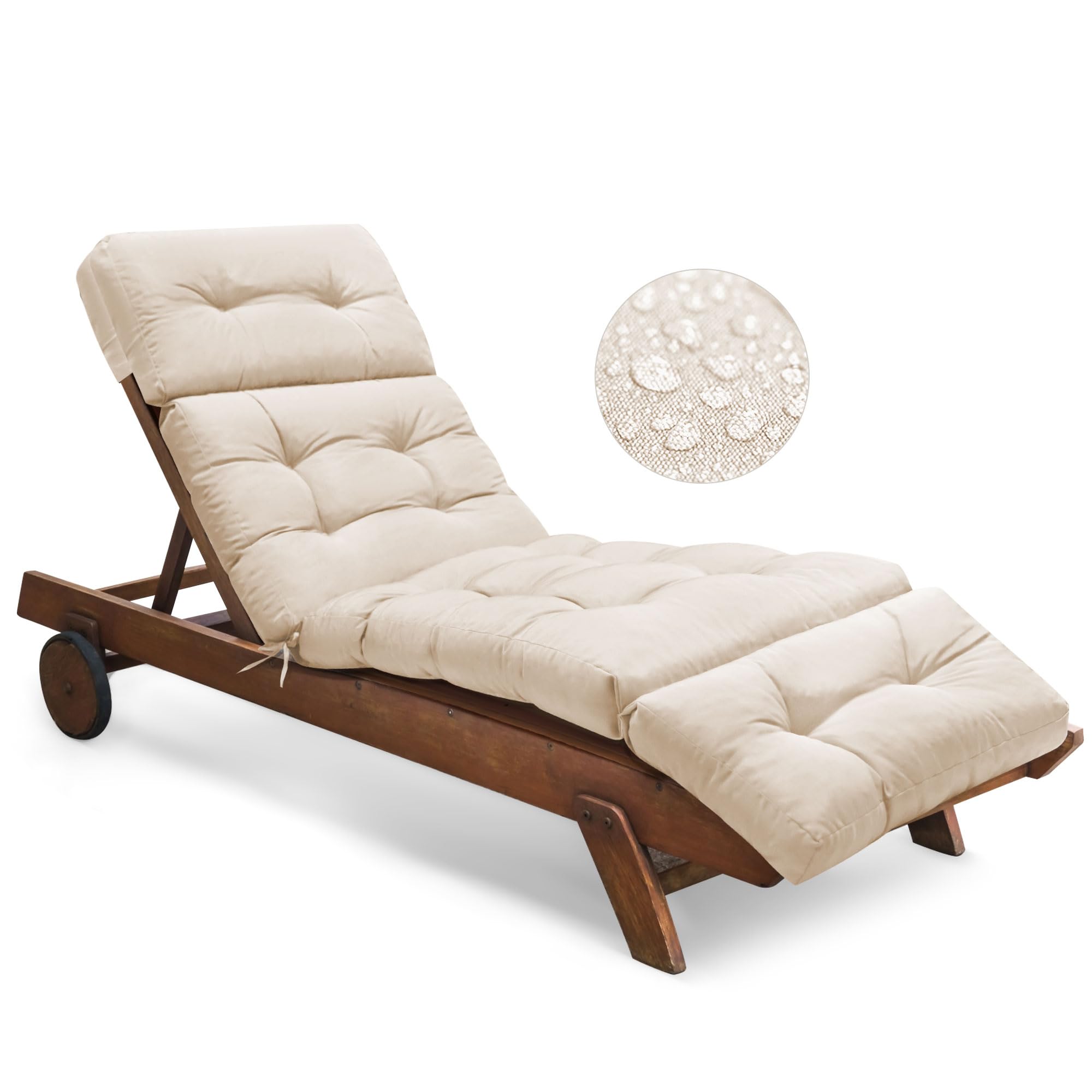 Outdoor Chaise Lounge Chair Cushion Waterproof 74.4 x 22 x 4.7 Inches Memory Foam Lounge Chair Cushions Replacement for Outdoor Furniture with Ties, Thickened Pool Lounge Chair Cushion, Beige
