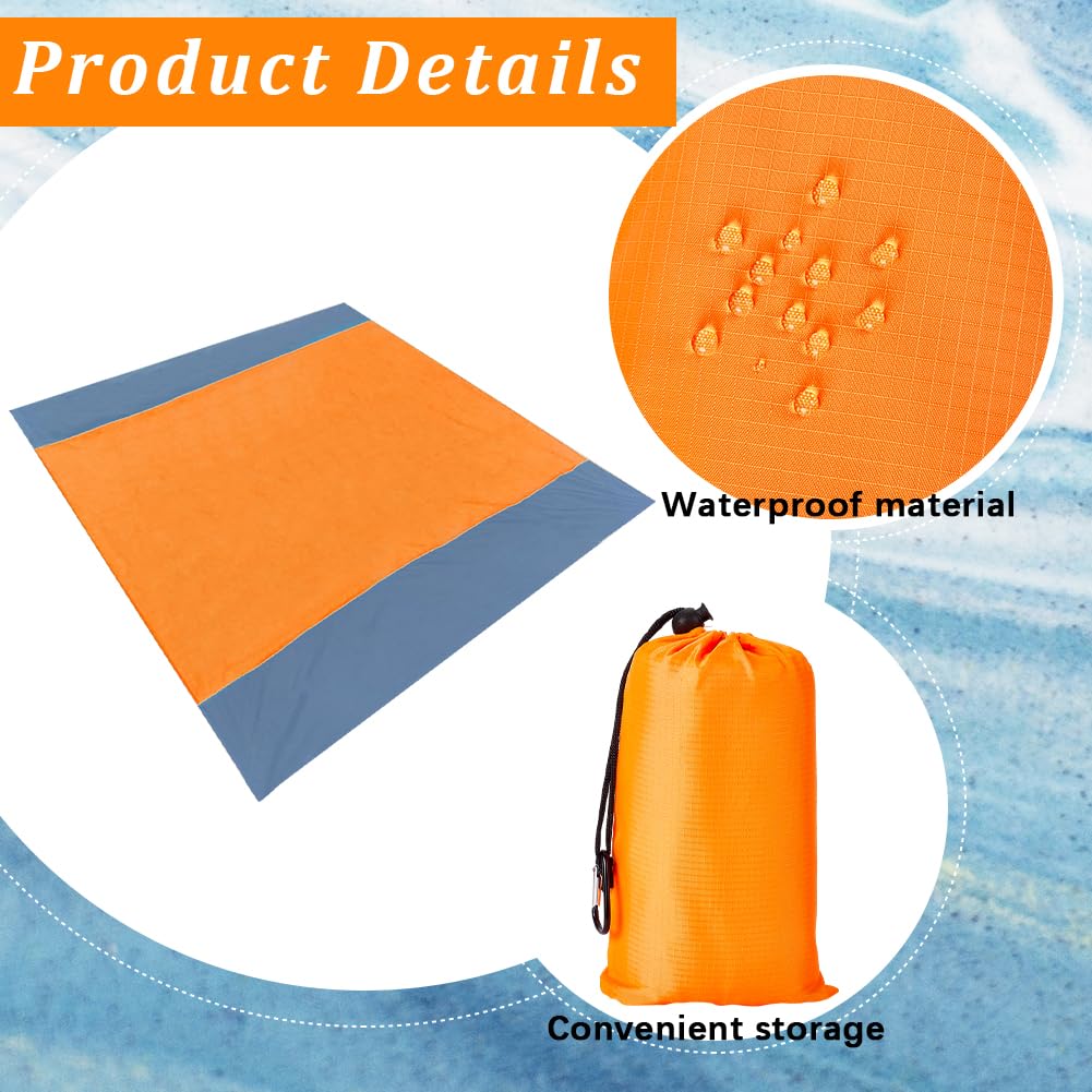 GORGECRAFT Coperta Da Spiaggia Impermeabile Arancione tappetino Da Picnic Estivo Pieghevole Leggero Anti-Sabbia Ad Asciugatura Rapida con Picchetti e Borsa Portaoggetti per Campeggio Prato Parco