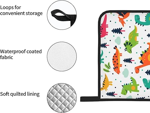 Miniatura 6 de Juego de 4 manoplas de horno y agarraderas de dinosaurio Kawaii con diseño de dinosaurio, guantes resistentes al calor para cocina, hornear, asar a