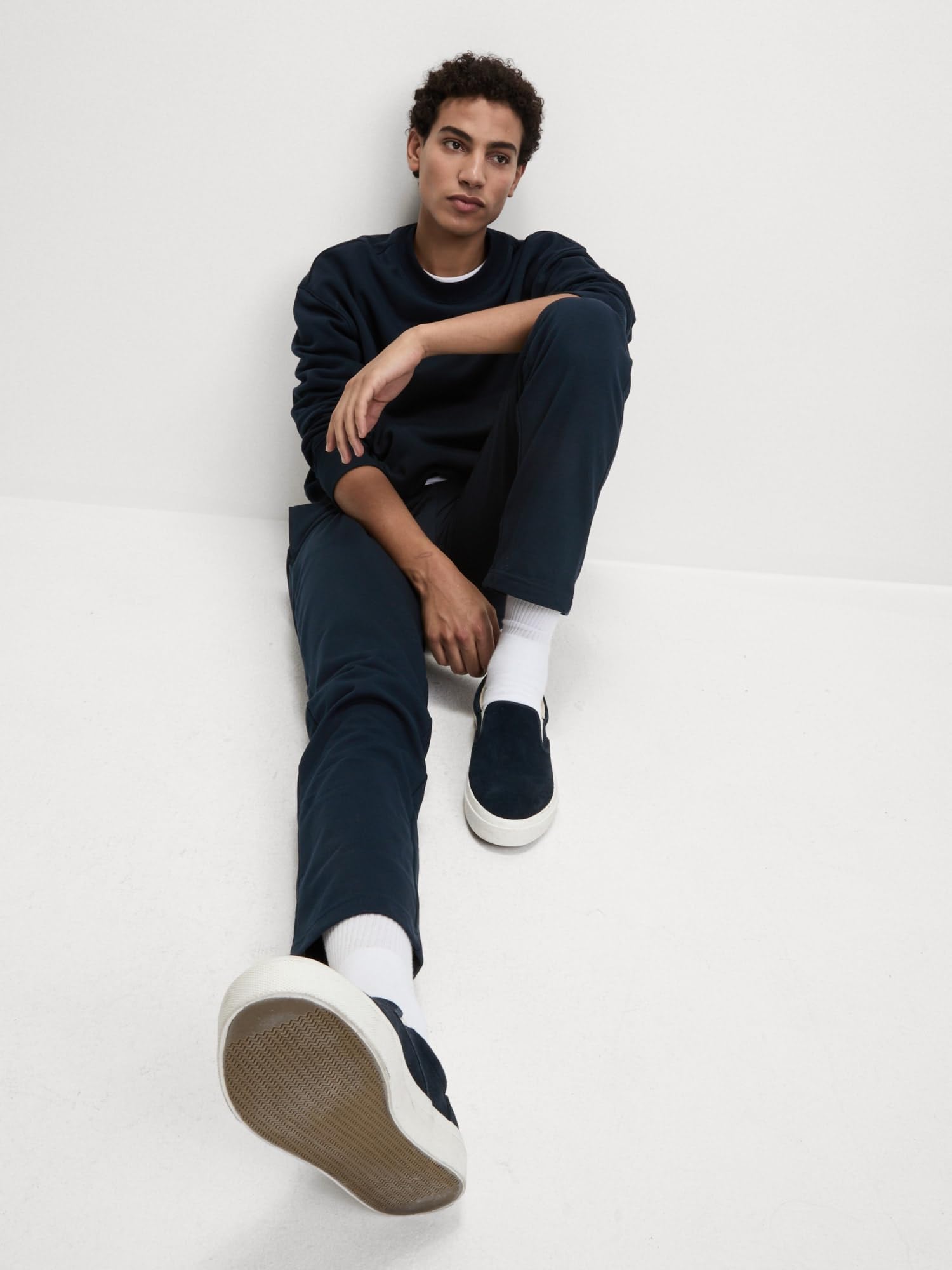 Marks & Spencer Pantalon de Jogging Droit en Coton Bleu Marine Foncé M
