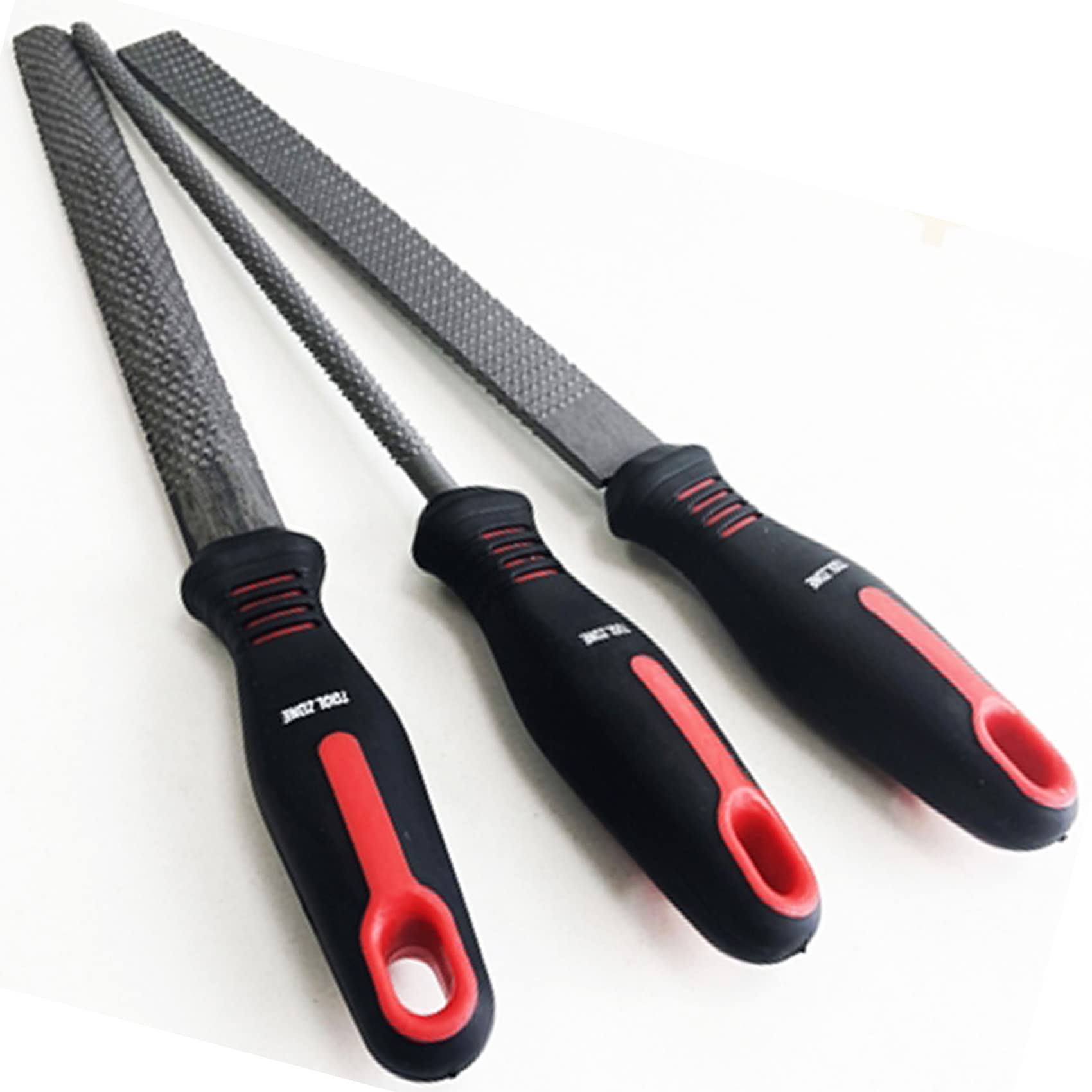 NTI 3pc Tool Zone Carbon Steel Rasp File Set | Carpenter | Wood | Hand Tools | Flat | Half | Round | 12.4 Inch Length | Workshop | Garage | Woodworking | Soft Grip | Construction | DIY | UK Free P&P