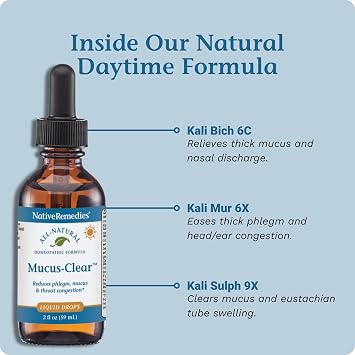 Native Remedies Mucus-Clear ComboPack - 24-Hour Day & Night Mucus Relief | - Clears Throat Phlegm, Sinus Pressure & Respiratory Congestion - Fast Acting Lung Support - 4 Fl Oz, 2 Pack