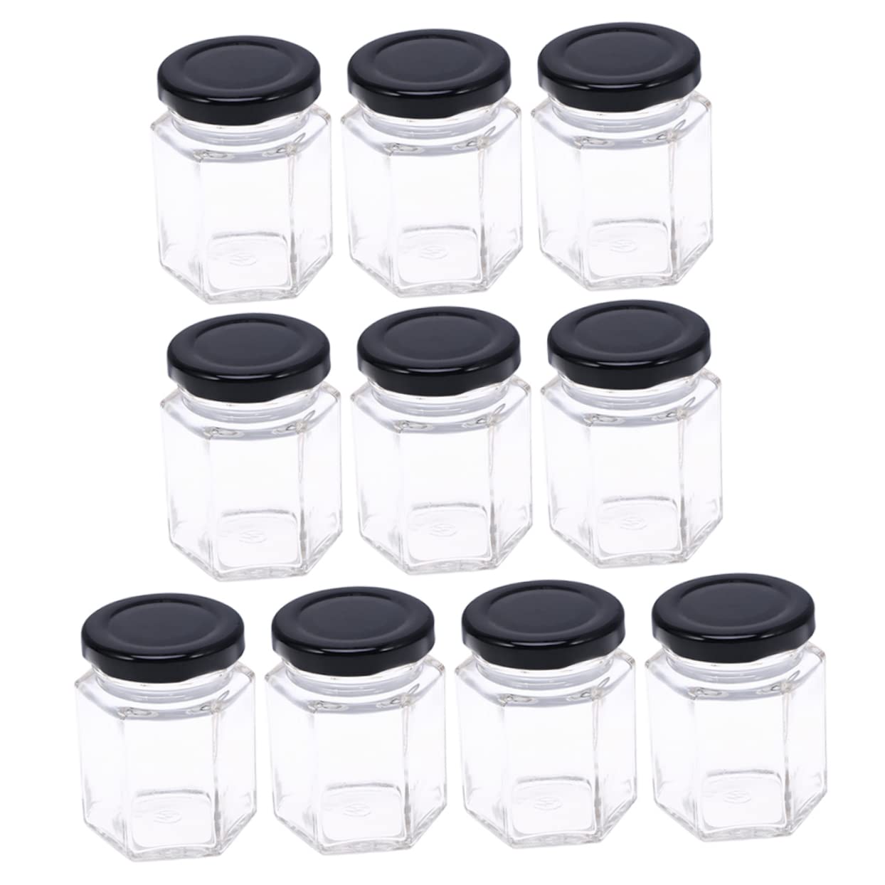 NAMOARLY 10pcs Glass Bottle Syrup Container Clear Candy Jars Honey Bottle Honeycomb Jar Empty Jar Clear Container with Lid Nut Clear Honey Jars Sugar Tank Honey Jar with Dipper Black