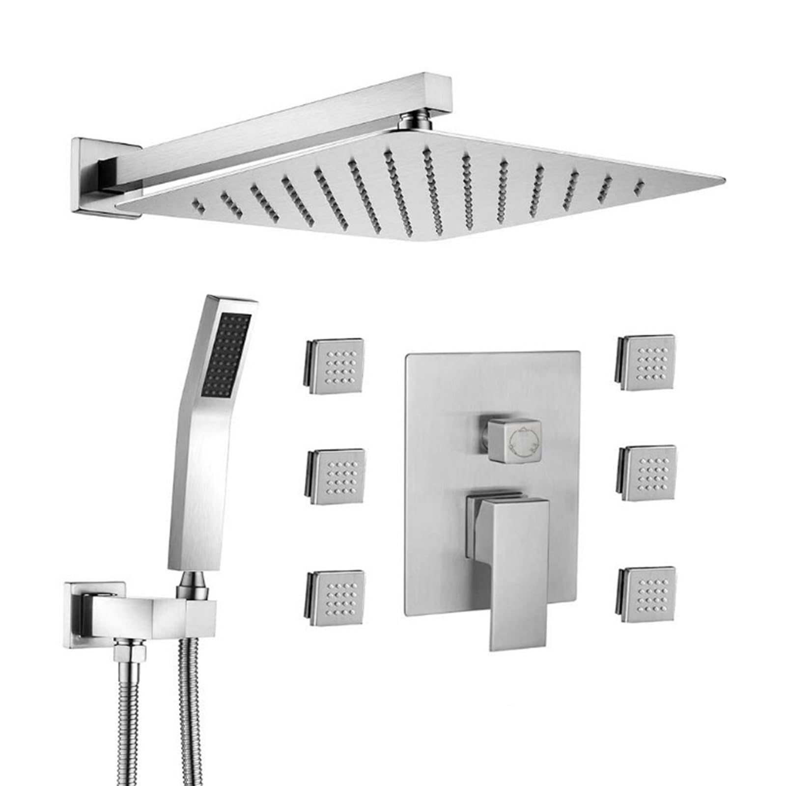 Kit de douche à effet pluie multifonction encastré en chrome pour salle de bain