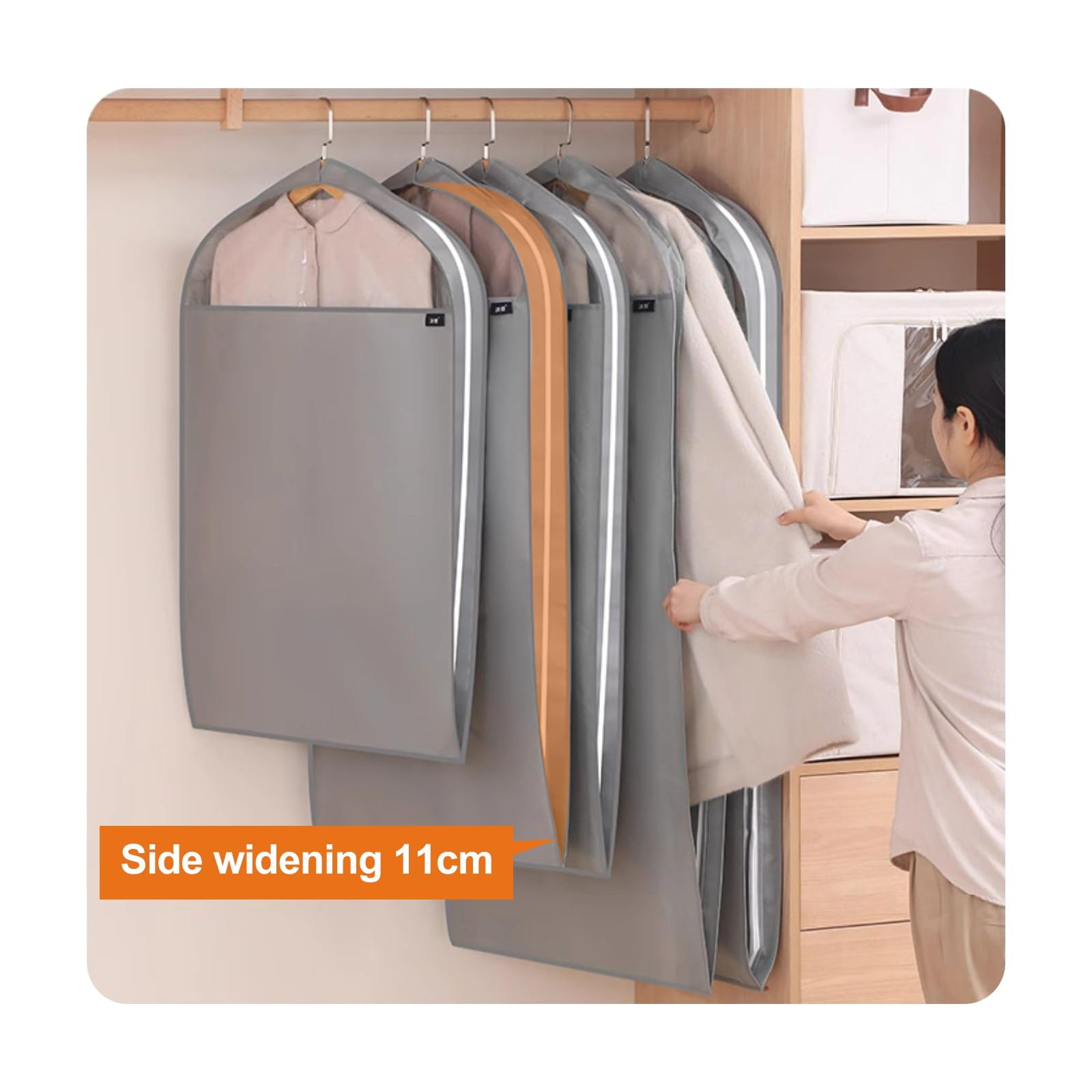 5pcs Fundas Ropa Fundas for Armarios Ventana Visible Bolsa de Traje Antipolvo for Almacenamiento de Vestidos Funda de Ropa Viajar(Gray,130cm/51in)