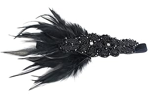 Vintage 1920s Black Flapper Headband with Sequins and Feathers for Gatsby Parties
