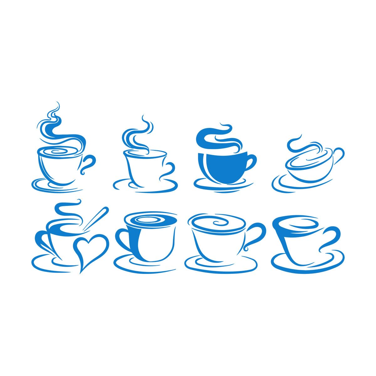 Mural and Wall Vinyl Decal Cups of Coffee Tea Time Cafe Kitchen Restaurant 32x56.1cm Multi Color Selection Small Blue