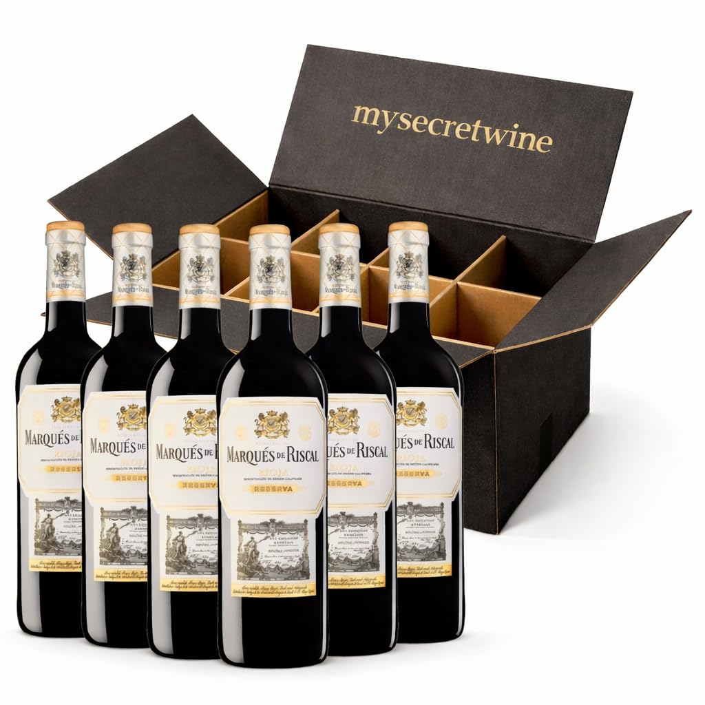 Marqués De Riscal Vino Tinto Reserva Denominación de Origen Calificada Rioja, Variedad Tempranillo, 24 Meses en barrica, 6 Botellas de 750 ml -Pack Mysecretwine-