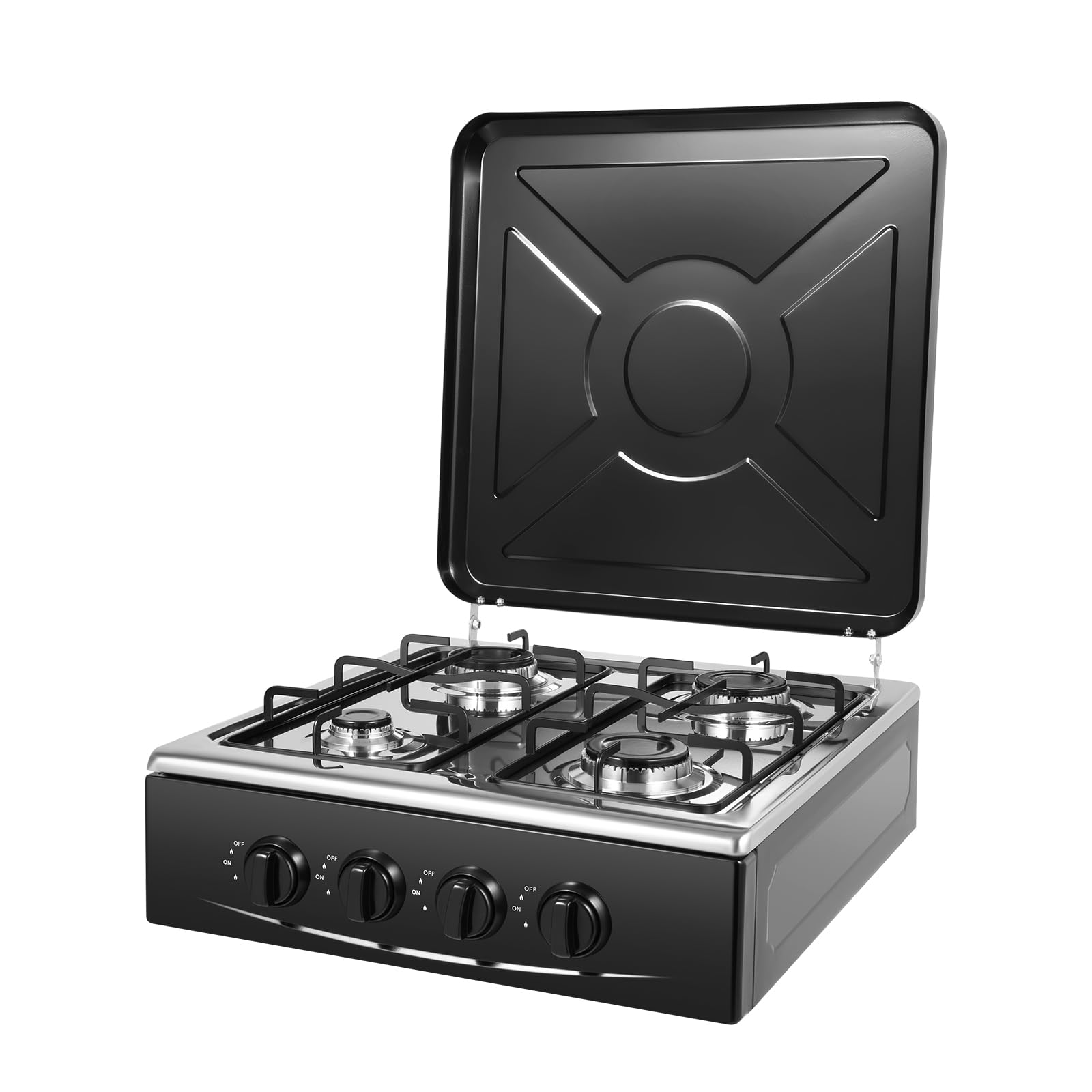 Réchaud à gaz à 4 feux, réchaud de camping, propane | Plaque de cuisson avec double placard, réchaud de camping pour camping, voyages, randonnée, noir