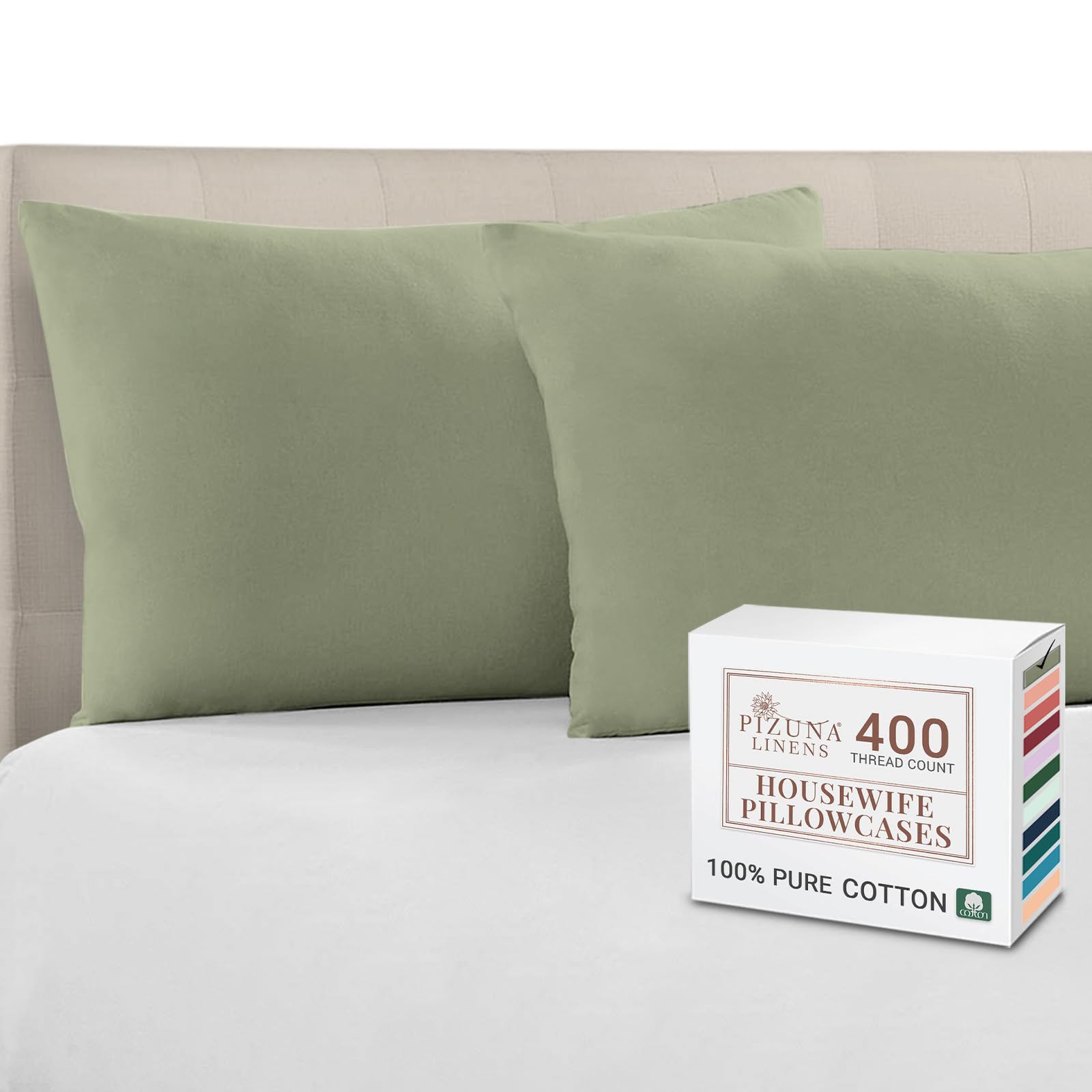 Pizuna 100% Cotton Standard Pillowcases 2 Pack White 50x75cm, 400 Thread Count Long Staple Combed Cotton Soft Pillow Cover, Sateen Weave Oxford Pillow Cases (Cooling Pillowcase 2PC) — view 91