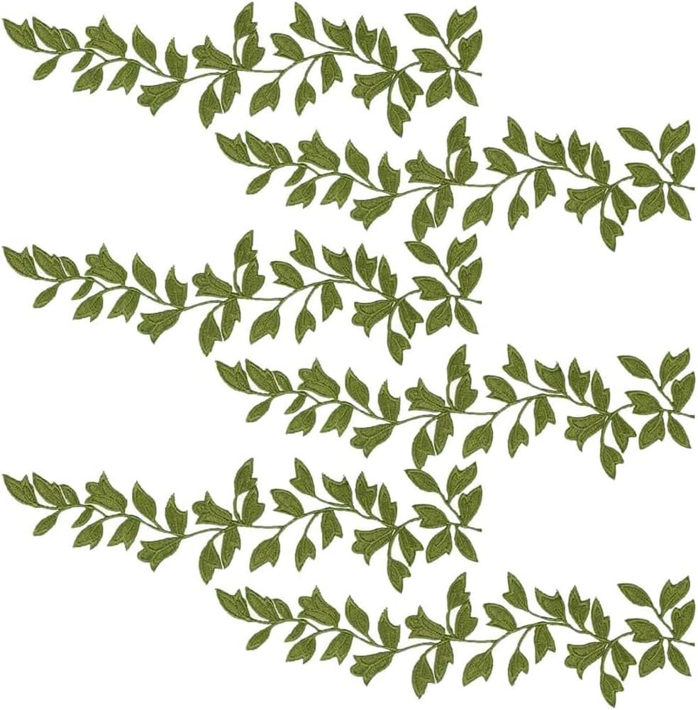 6 PCS Lace Forest Leaves Vine Patches Sew on Patches Embroided Applique Leaf Pattern Sequin Appliques Trims Embellishment Decoration for DIY Costume Art Craft Projects, Green