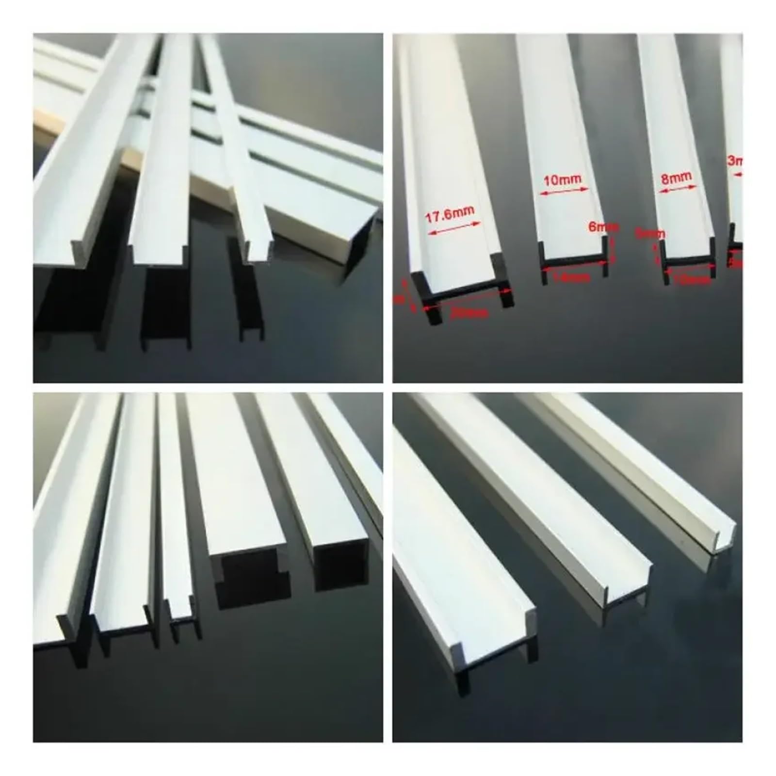 Profilo scanalato in alluminio a forma di U da 5 pezzi, lunetta scanalata in alluminio, scanalatura interna fissa for slot(14x6x400mm)