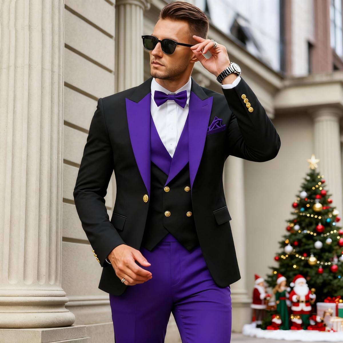 Mens Suits Slim Fit 3 Piece Tuxedo for Men Double Breasted Blazer Vest Pant Set Wedding Prom Formal