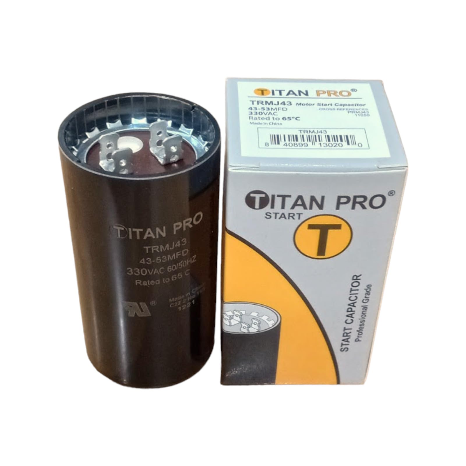 Replacement for fits Titan Pro TRMJ43 Motor Start Capacitor 43-53 MFD UF / 330 VAC