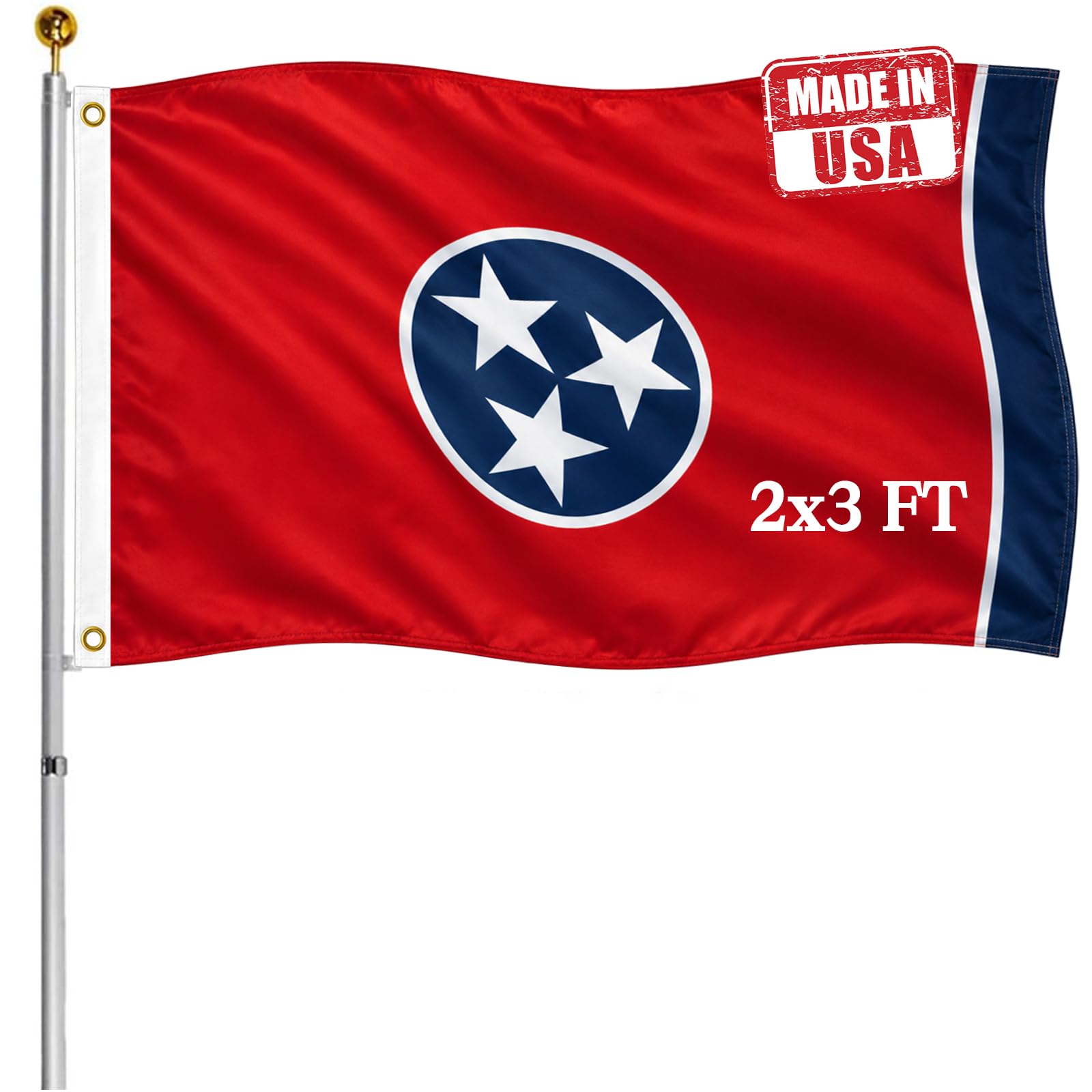 Hypoth Double Sided Tennessee Sates Flag 2x3 FT Outdoor- UV Fade Resistant 3Ply Tennessee TN Flags Canvas Header with 2 Brass Grommets Easy to Rising