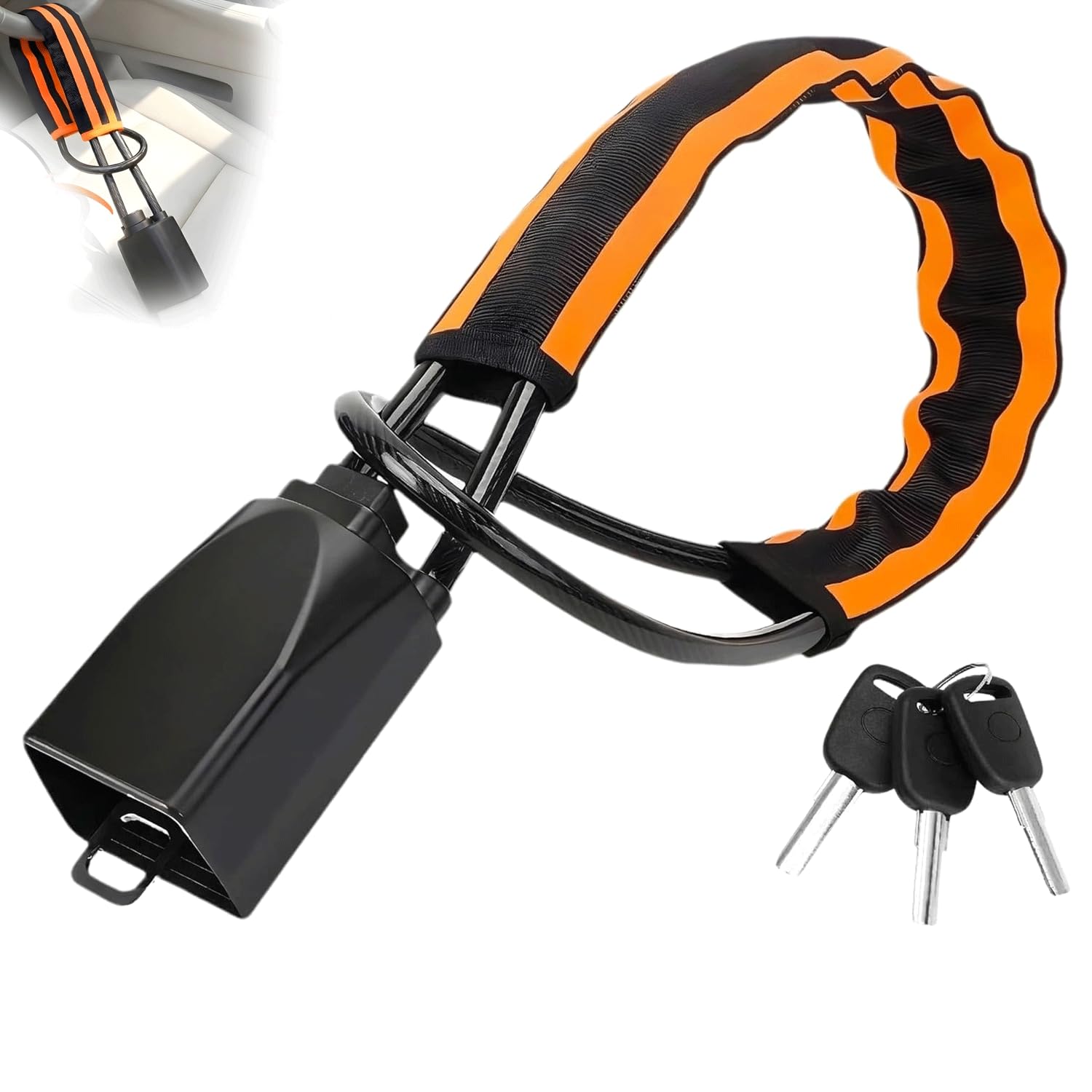 Steering Wheel Lock, Heavy Duty Seat Belt Titan Lock for Car Anti Theft Security with 3 Keys, car Steering Wheel Locks Universal Fits for Most Vehicles SUV, Jeep, Pickup, RV, (Orange)
