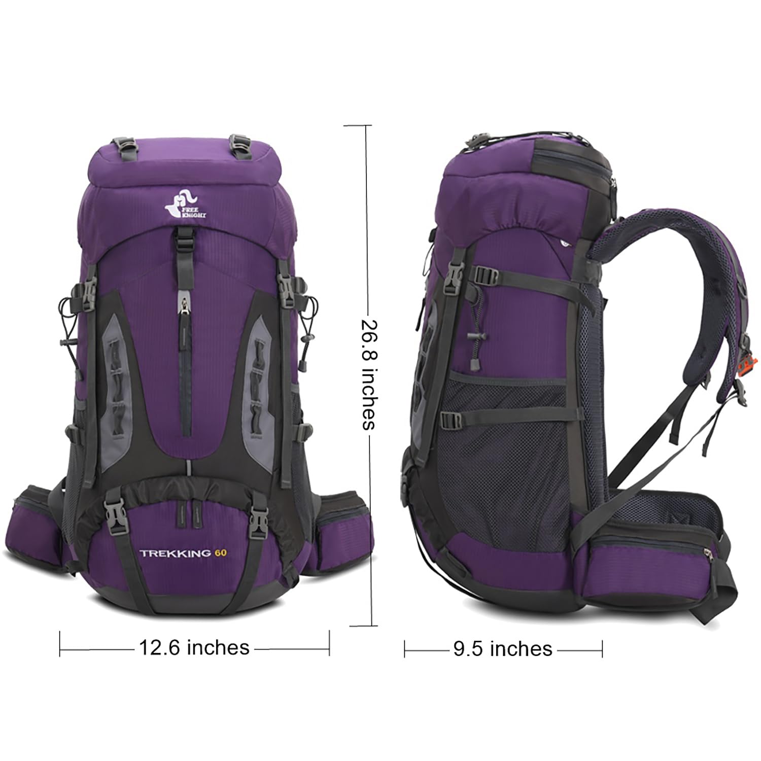 Bseash 60L impermeabile zaino da trekking leggero con copertura antipioggia, zaino da viaggio sport all'aperto per arrampicata campeggio turismo