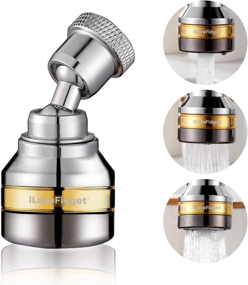 Kitchen Faucet Spray Head, Solid Brass and Stainless Steel, 360 Degree Rotatable Aerator – 3 Flow Mode Adjustable, High Pressure Booster, Anti-Splash, Water Saving Faucet Sink Short