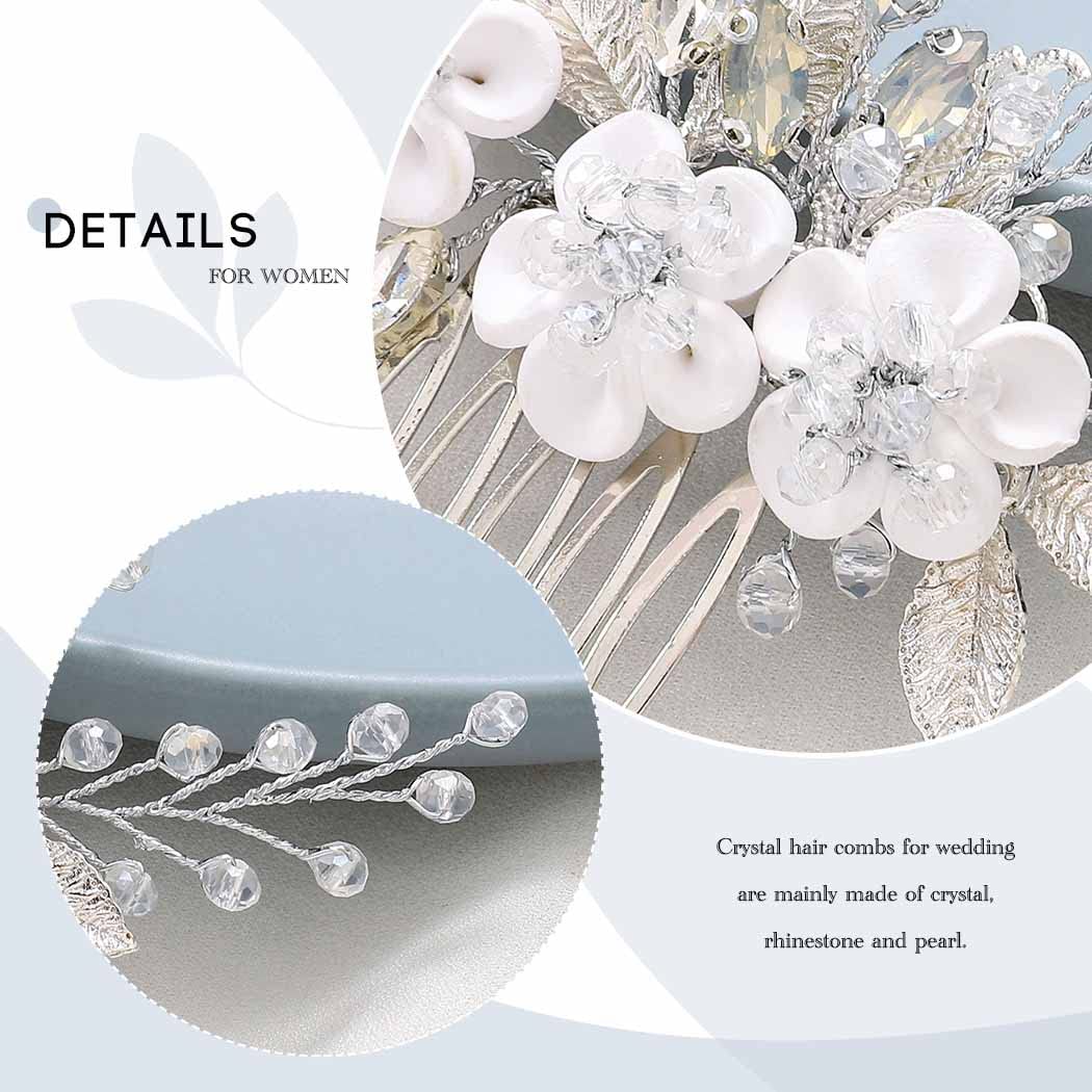 Pettinino per capelli da sposa con fiori argentati e cristalli, accessorio per capelli per donne e ragazze